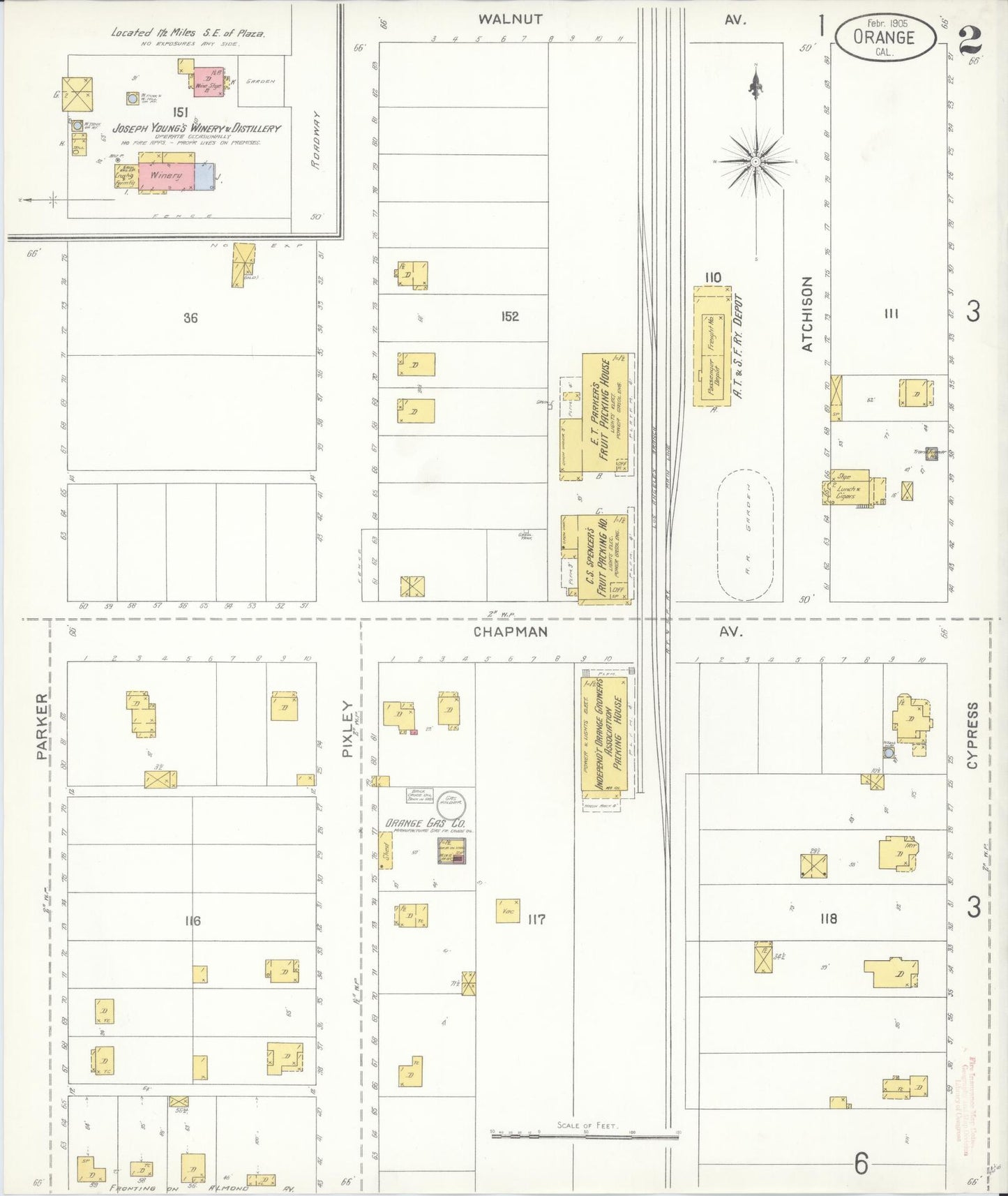 Sanborn Fire Insurance Map from Orange, Orange County, California (1905), Sheet #0002 - Complete Map Set gallery image, historic Sanborn map, vintage wall art, California California