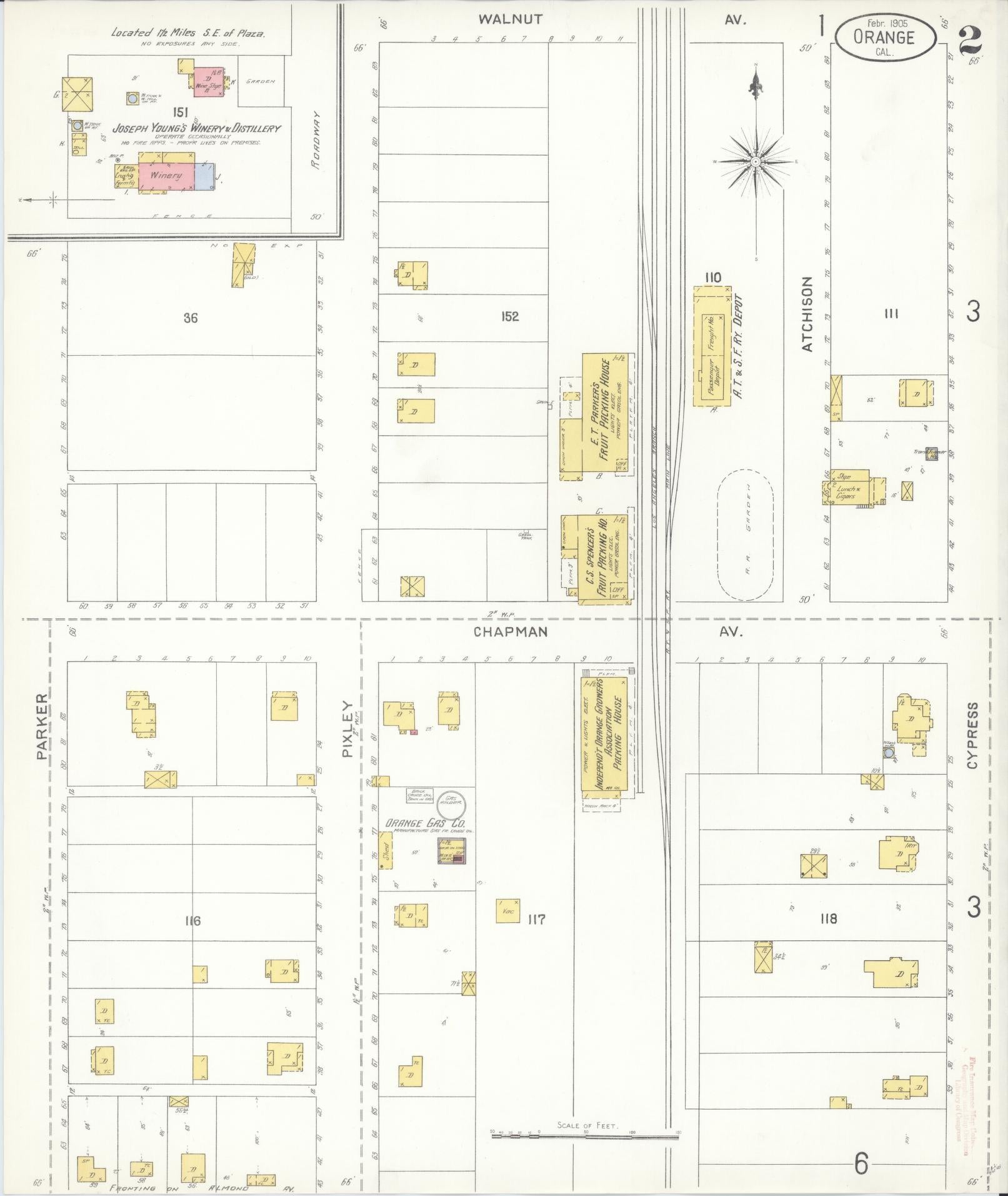 Sanborn Fire Insurance Map from Orange, Orange County, California (1905), Sheet #0002 - Complete Map Set gallery image, historic Sanborn map, vintage wall art, California California