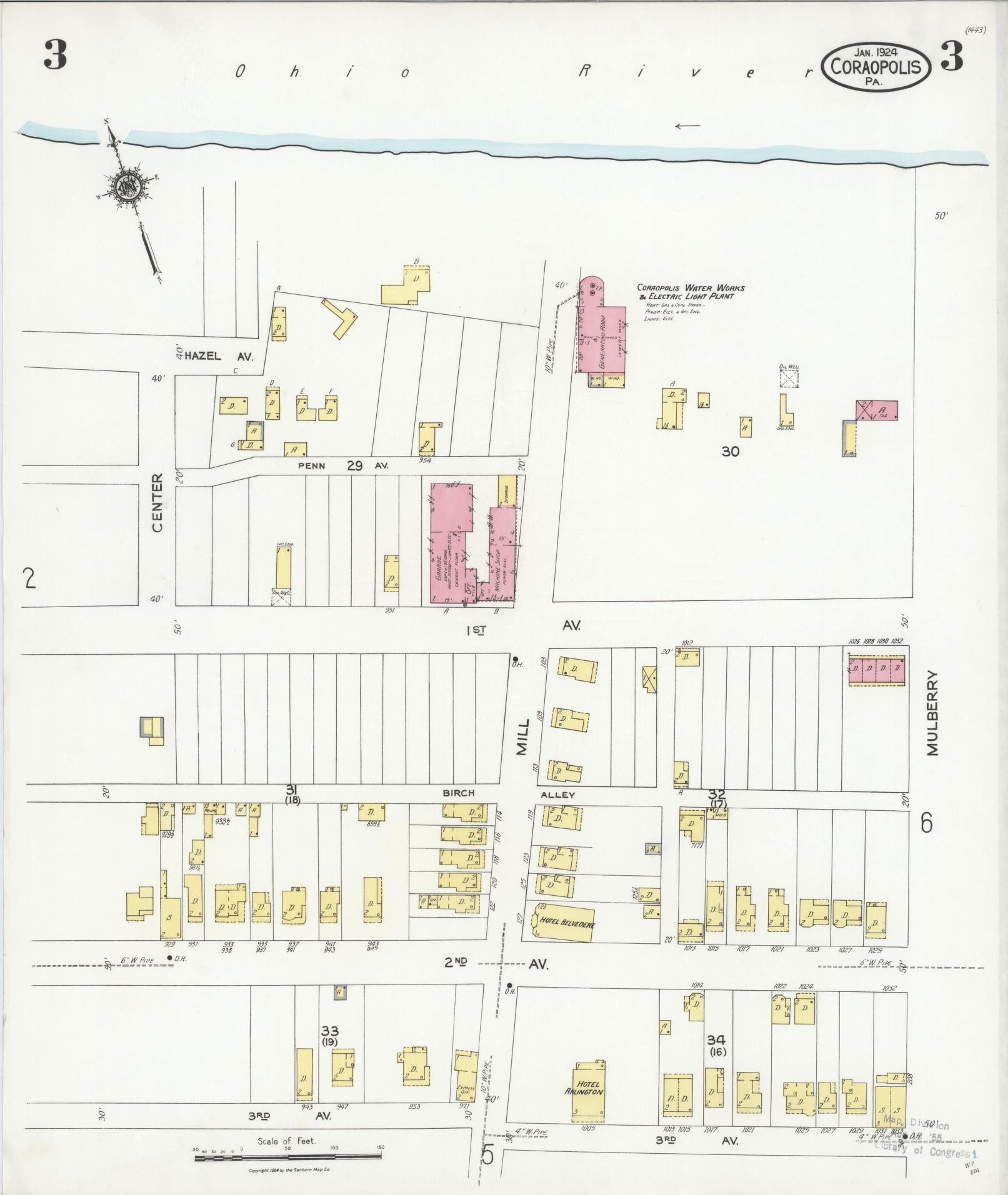 Sanborn Fire Insurance Map from Coraopolis, Allegheny County, Pennsylvania (1924), Sheet #0003 - Historic Sanborn Fire Insurance Map Print, vintage old map wall art, antique decor, genealogy gift, Pennsylvania Pennsylvania map