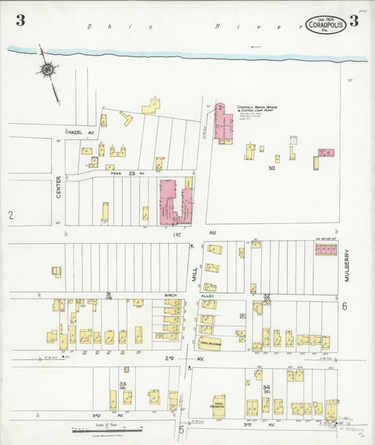 Sanborn Fire Insurance Map from Coraopolis, Allegheny County, Pennsylvania (1924), Sheet #0003 - Historic Sanborn Fire Insurance Map Print, vintage old map wall art, antique decor, genealogy gift, Pennsylvania Pennsylvania map