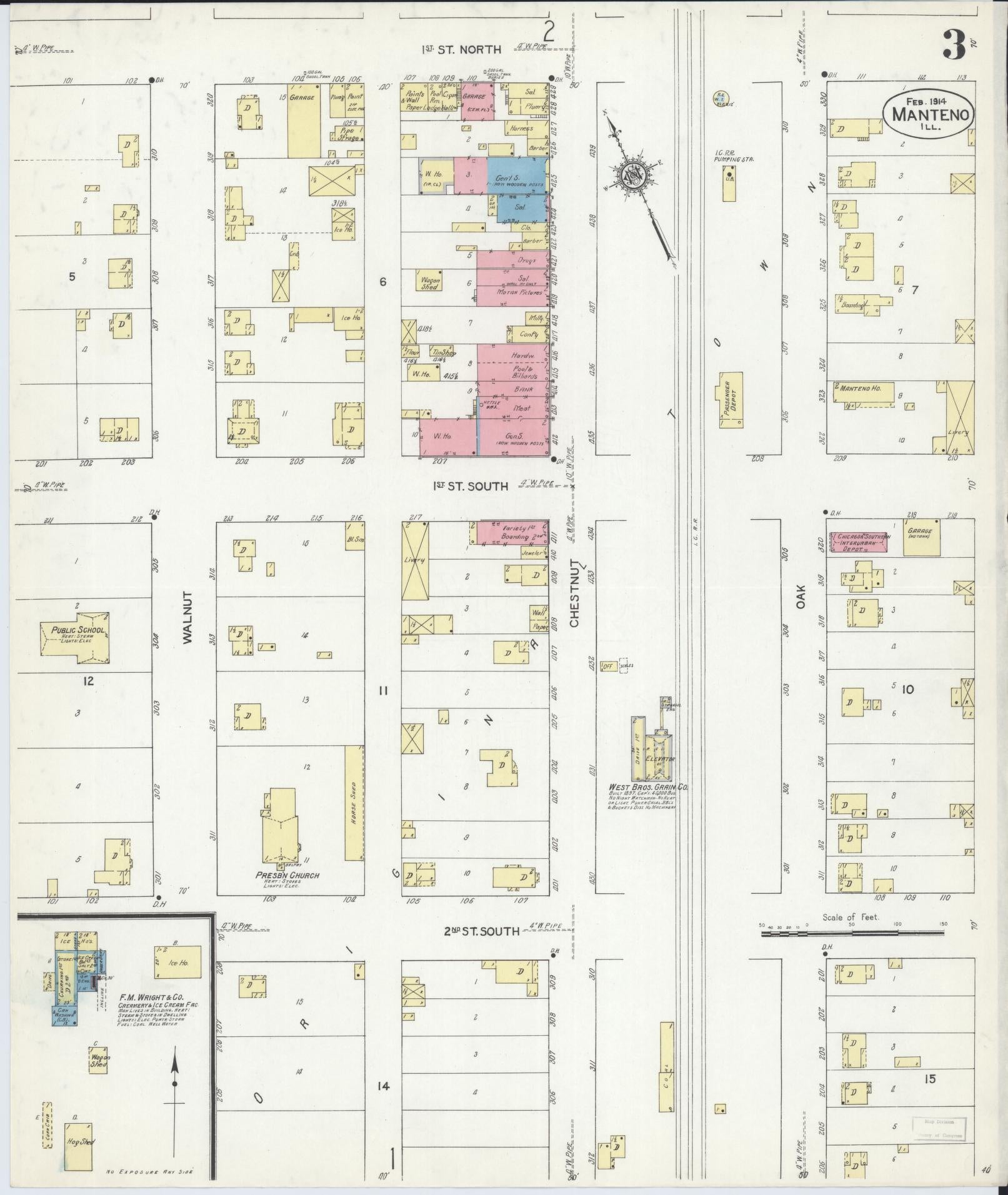 Sanborn Fire Insurance Map from Manteno, Kankakee County, Illinois (1914), Sheet #0003 - Complete Map Set gallery image, historic Sanborn map, vintage wall art, Illinois Illinois