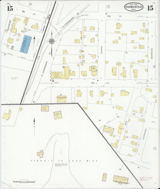 Sanborn Fire Insurance Map from Iron Mountain, Dickinson County, Michigan (1930), Sheet #0015 - Historic Sanborn Fire Insurance Map Print, vintage old map wall art, antique decor, genealogy gift, Michigan Michigan map