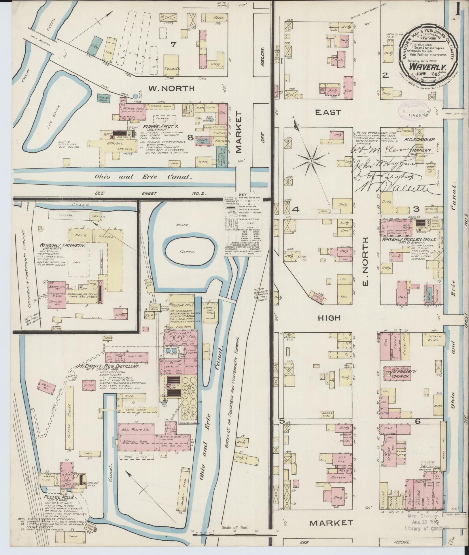 Sanborn Fire Insurance Map from Waverly, Pike County, Ohio (1885), Sheet #0001 - Complete Map Set gallery image, historic Sanborn map, vintage wall art, Ohio Ohio