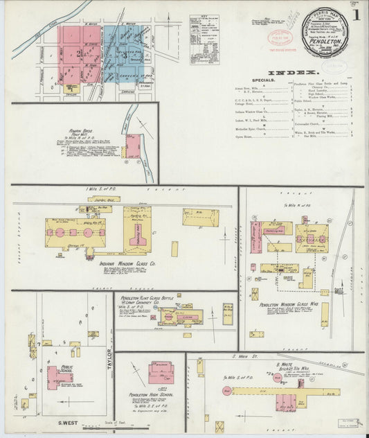 Sanborn Fire Insurance Map from Pendleton, Madison County, Indiana (1898), Sheet #0001 - Historic Sanborn Fire Insurance Map Print, vintage old map wall art, antique decor, genealogy gift, Indiana Indiana map