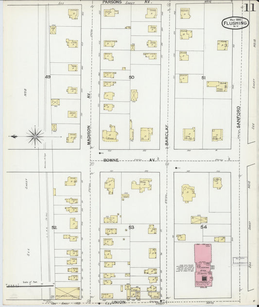 Sanborn Fire Insurance Map from Flushing, Queens County, New York (1892), Sheet #0011 - Historic Sanborn Fire Insurance Map Print, vintage old map wall art, antique decor, genealogy gift, New York New York map