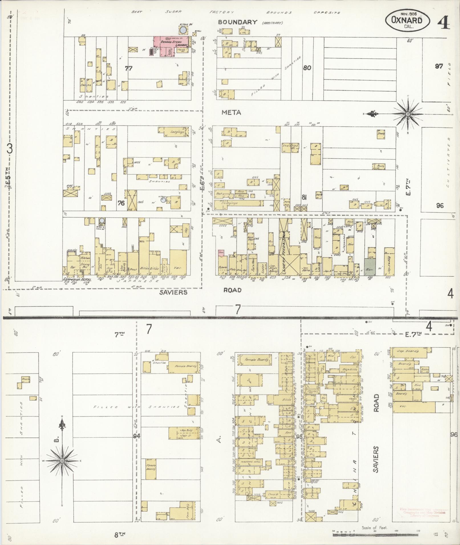 Sanborn Fire Insurance Map from Oxnard, Ventura County, California (1906), Sheet #0004 - Complete Map Set gallery image, historic Sanborn map, vintage wall art, California California