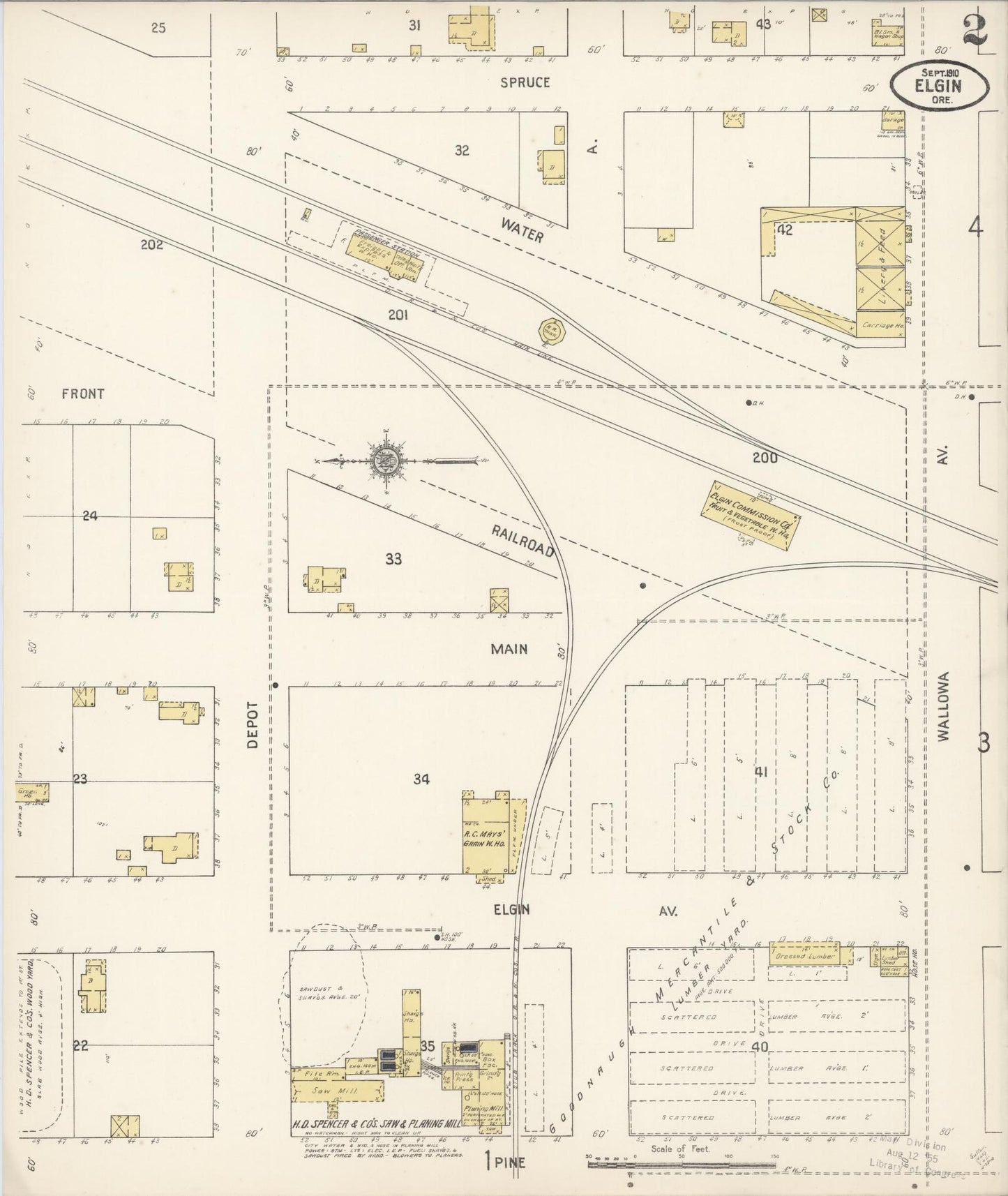 Sanborn Fire Insurance Map from Elgin, Union County, Oregon (1910), Sheet #0002 - Historic Sanborn Fire Insurance Map Print, vintage old map wall art, antique decor, genealogy gift, Oregon Oregon map