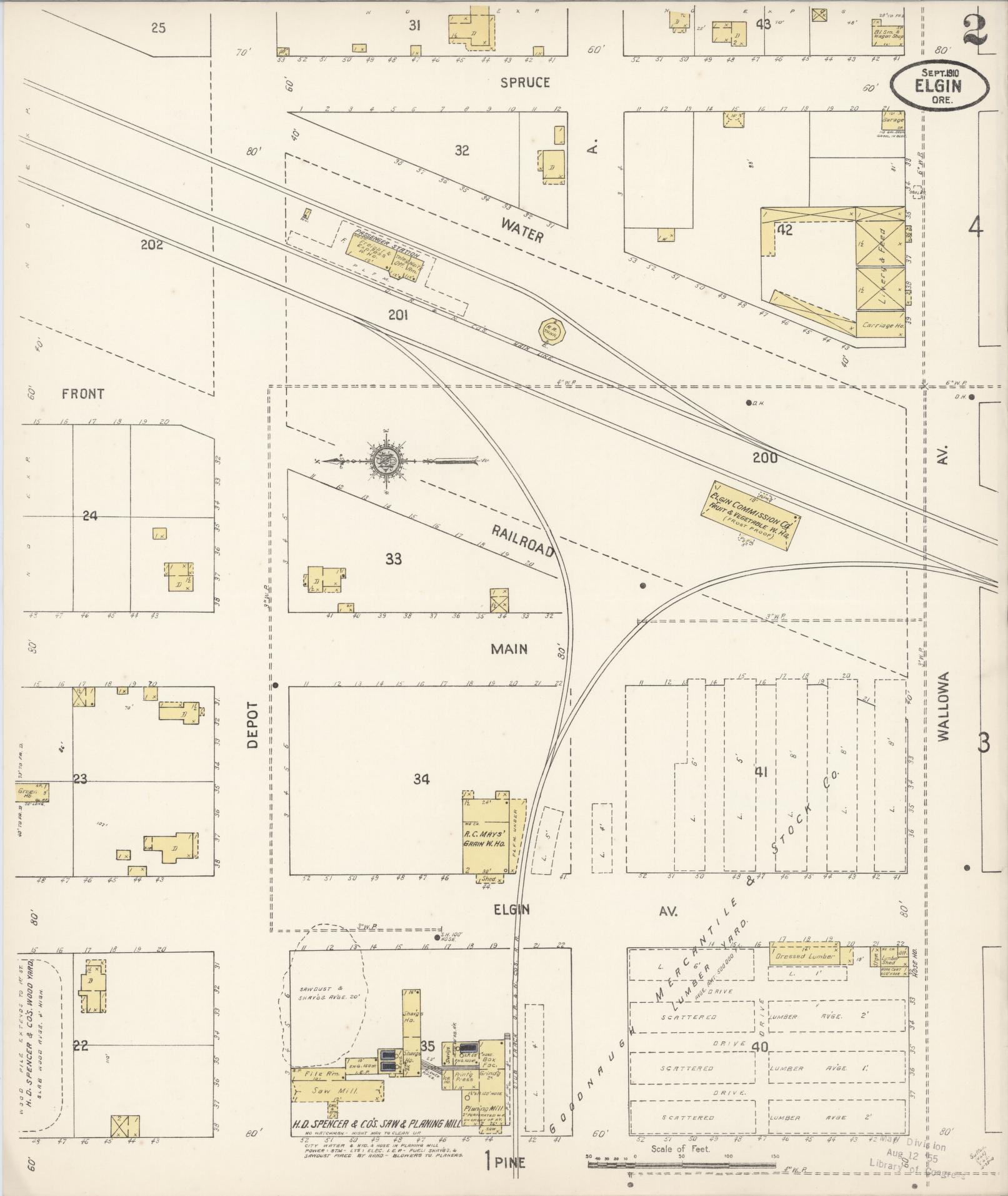 Sanborn Fire Insurance Map from Elgin, Union County, Oregon (1910), Sheet #0002 - Historic Sanborn Fire Insurance Map Print, vintage old map wall art, antique decor, genealogy gift, Oregon Oregon map