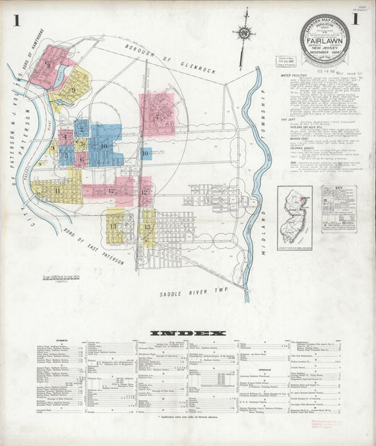 Sanborn Fire Insurance Map from Fair Lawn, Bergen County, New Jersey (1929), Sheet #0001 - Complete Map Set gallery image, historic Sanborn map, vintage wall art, New Jersey New Jersey