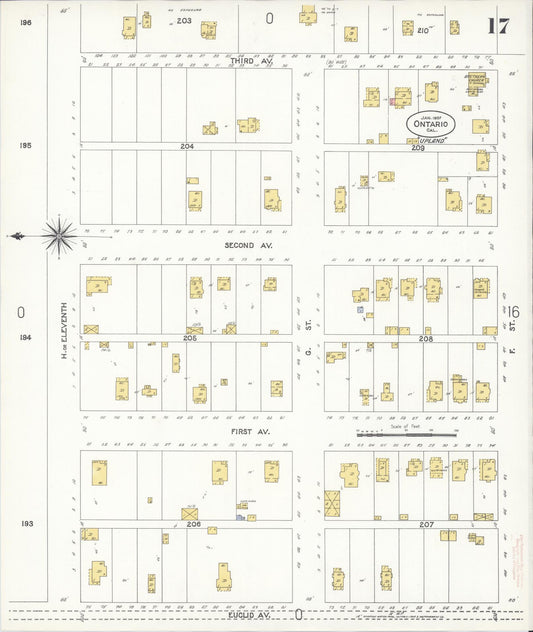 Sanborn Fire Insurance Map from Ontario, San Bernardino County, California (1907), Sheet #0017 - Historic Sanborn Fire Insurance Map Print, vintage old map wall art, antique decor, genealogy gift, California California map
