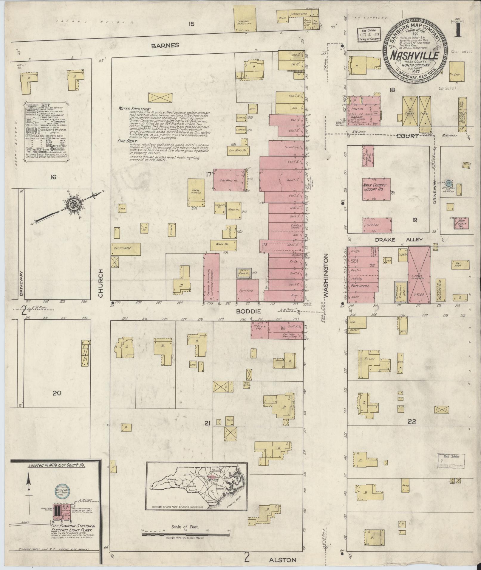 Sanborn Fire Insurance Map from Nashville, Nash County, North Carolina. (1917) – Historic Sanborn Fire Insurance Map Print