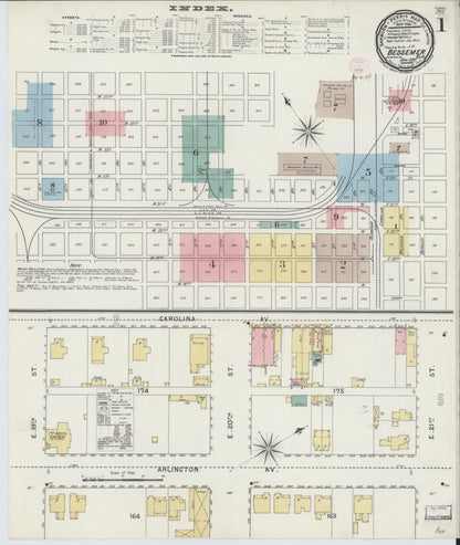 Sanborn Fire Insurance Map from Bessemer, Jefferson County, Alabama (1895), Sheet #0001 - Complete Map Set gallery image, historic Sanborn map, vintage wall art, Alabama Alabama