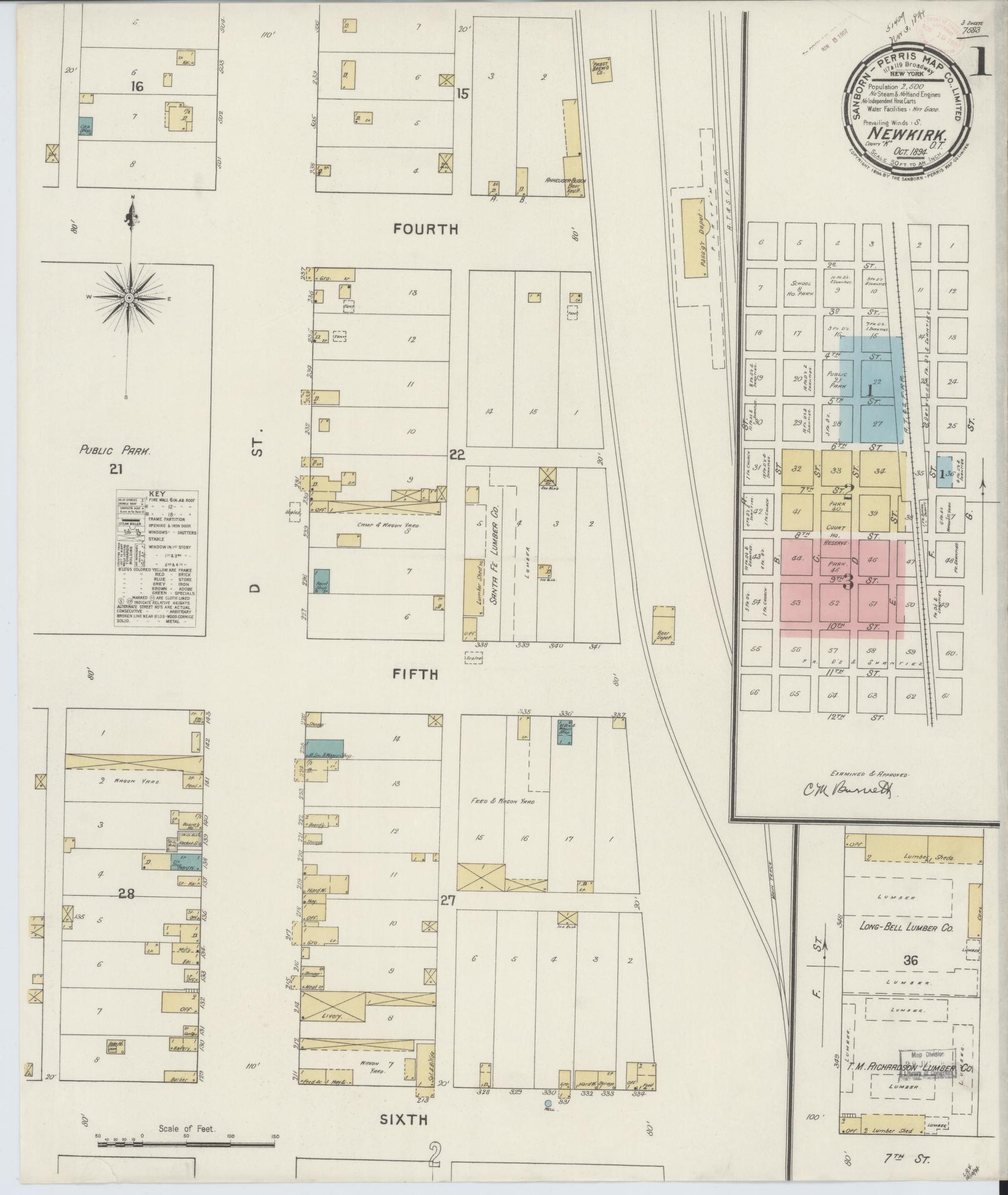 Sanborn Fire Insurance Map from Newkirk, Kay County, Oklahoma (1894), Sheet #0001 - Complete Map Set gallery image, historic Sanborn map, vintage wall art, Oklahoma Oklahoma