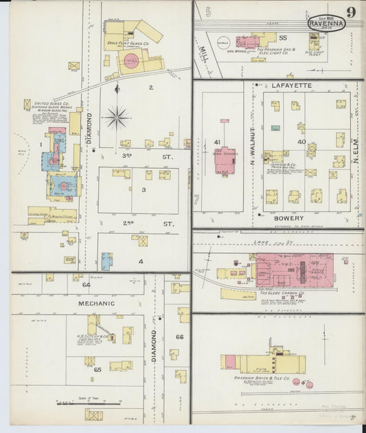 Sanborn Fire Insurance Map from Ravenna, Portage County, Ohio (1893), Sheet #0009 - Historic Sanborn Fire Insurance Map Print, vintage old map wall art, antique decor, genealogy gift, Ohio Ohio map