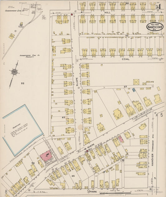 Sanborn Fire Insurance Map from Nanticoke, Luzerne County, Pennsylvania (1920), Sheet #0004 - Historic Sanborn Fire Insurance Map Print, vintage old map wall art, antique decor, genealogy gift, Pennsylvania Pennsylvania map