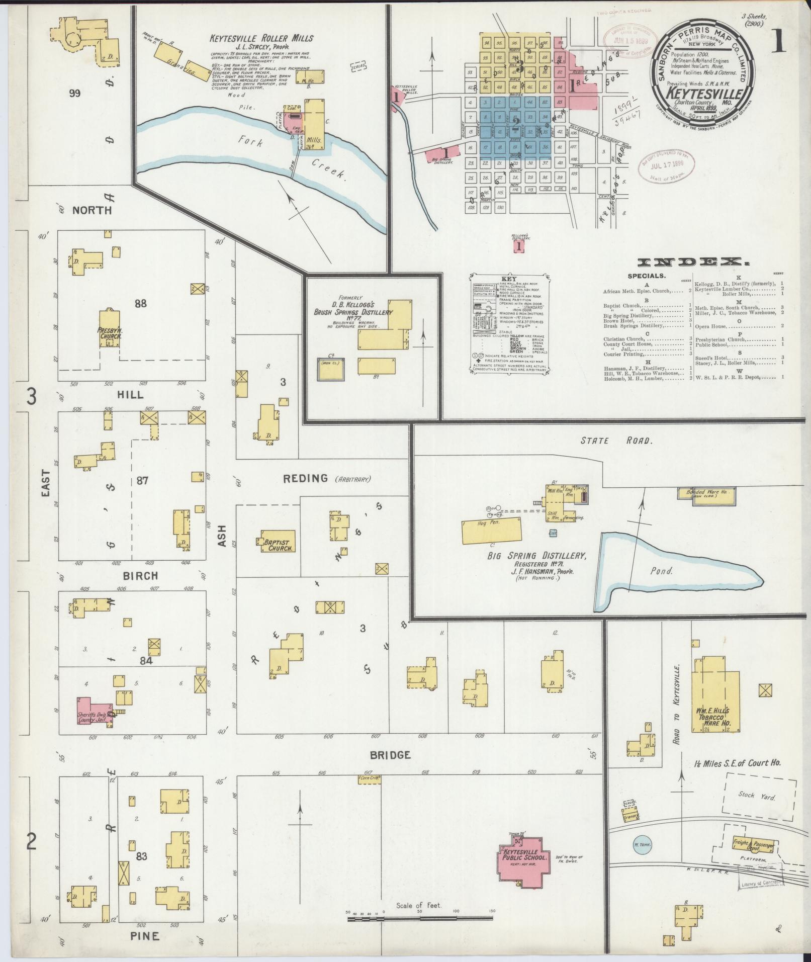 Sanborn Fire Insurance Map from Keytesville, Chariton County, Missouri (1899), Sheet #0001 - Complete Map Set gallery image, historic Sanborn map, vintage wall art, Missouri Missouri