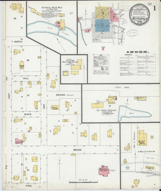 Sanborn Fire Insurance Map from Keytesville, Chariton County, Missouri (1899), Sheet #0001 - Complete Map Set gallery image, historic Sanborn map, vintage wall art, Missouri Missouri