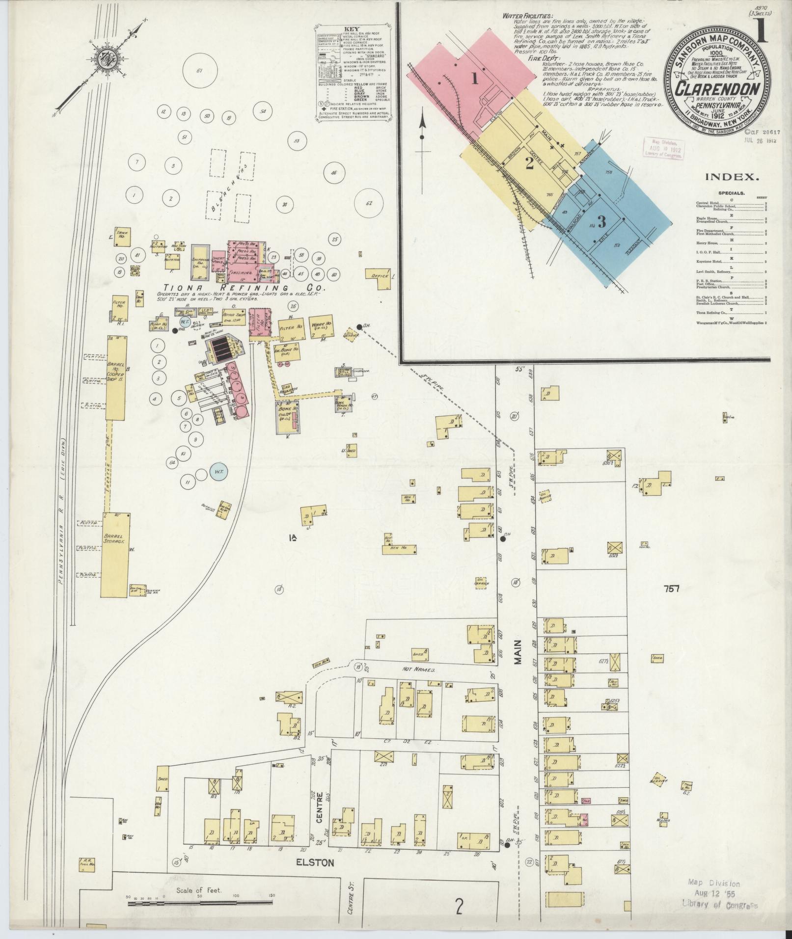 Sanborn Fire Insurance Map from Clarendon, Warren County, Pennsylvania (1912), Sheet #0001 - Historic Sanborn Fire Insurance Map Print, vintage old map wall art, antique decor, genealogy gift, Pennsylvania Pennsylvania map