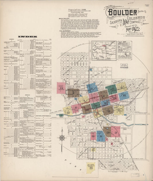 Sanborn Fire Insurance Map from Boulder, Boulder County, Colorado (1922), Sheet #0001 - Complete Map Set gallery image, historic Sanborn map, vintage wall art, Colorado Colorado
