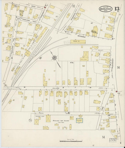 Sanborn Fire Insurance Map from Marblehead, Essex County, Massachusetts (1915), Sheet #0013 - Historic Sanborn Fire Insurance Map Print, vintage old map wall art, antique decor, genealogy gift, Massachusetts Massachusetts map