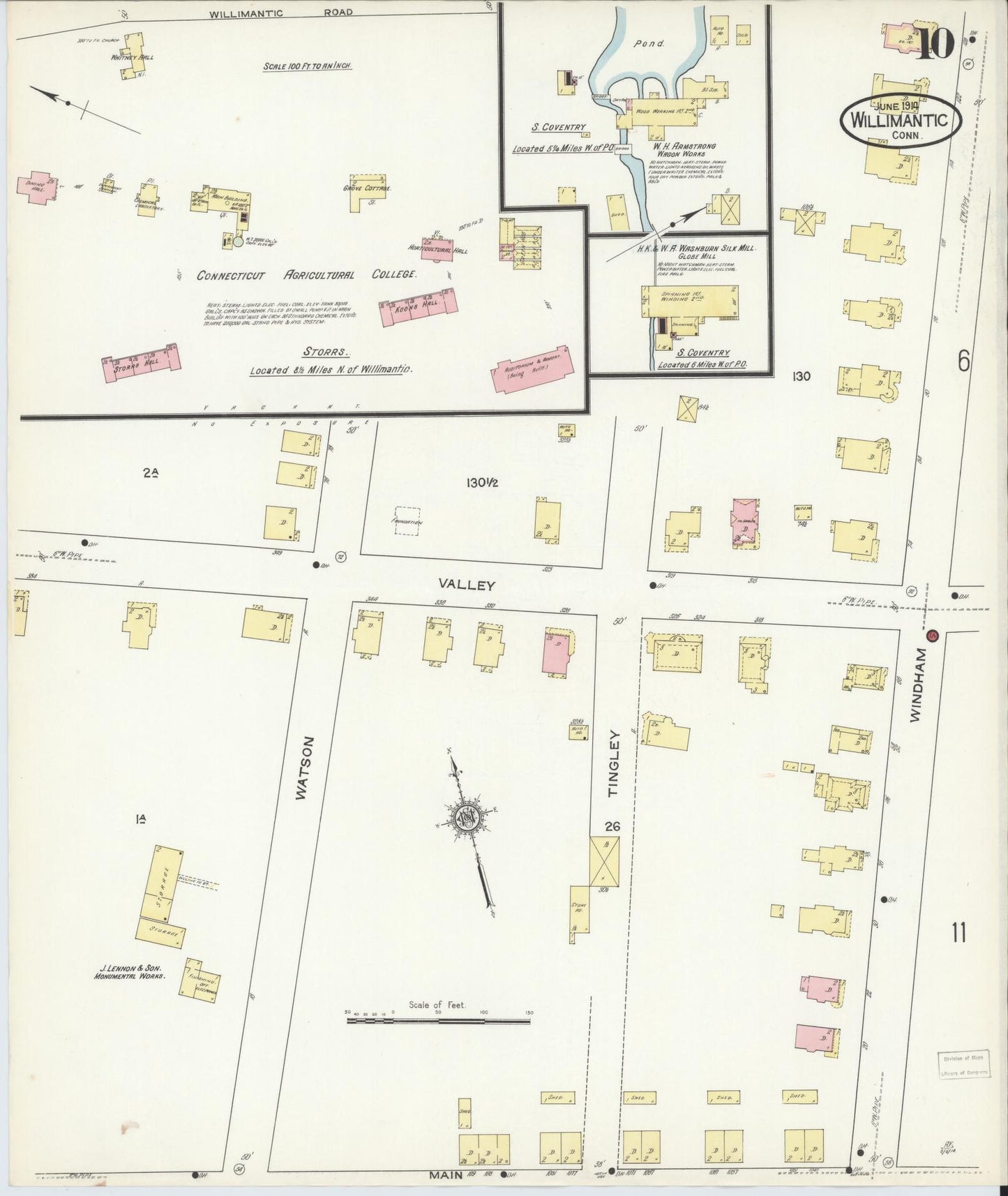 Sanborn Fire Insurance Map from Willimantic, Windham County, Connecticut (1914), Sheet #0010 - Complete Map Set gallery image, historic Sanborn map, vintage wall art, Connecticut Connecticut