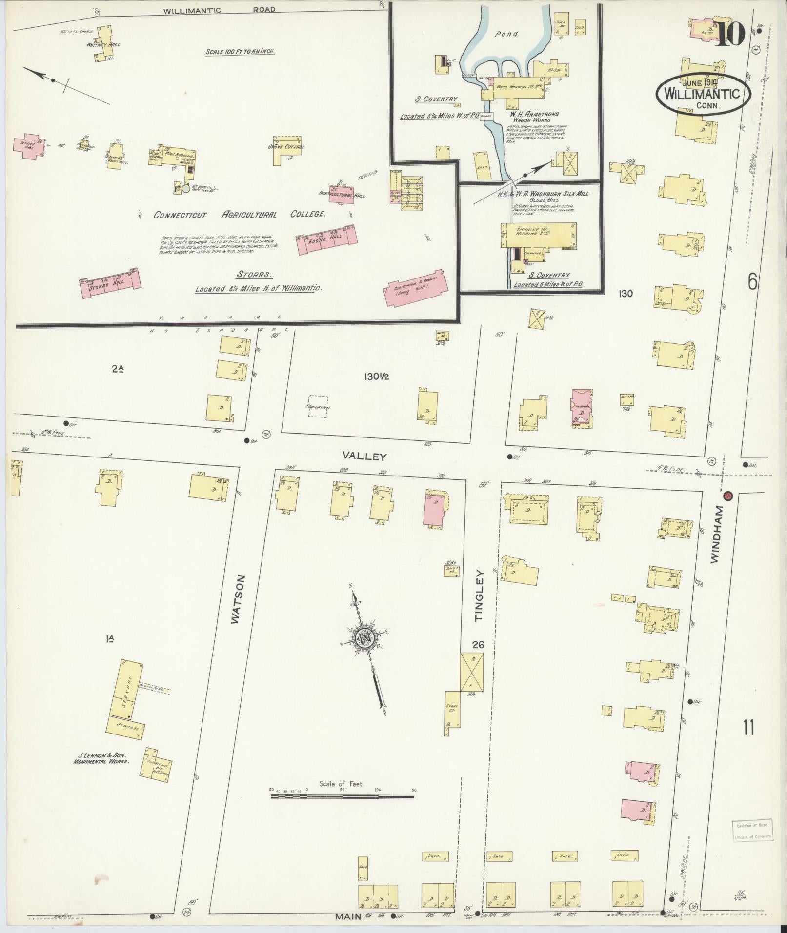 Sanborn Fire Insurance Map from Willimantic, Windham County, Connecticut (1914), Sheet #0010 - Complete Map Set gallery image, historic Sanborn map, vintage wall art, Connecticut Connecticut