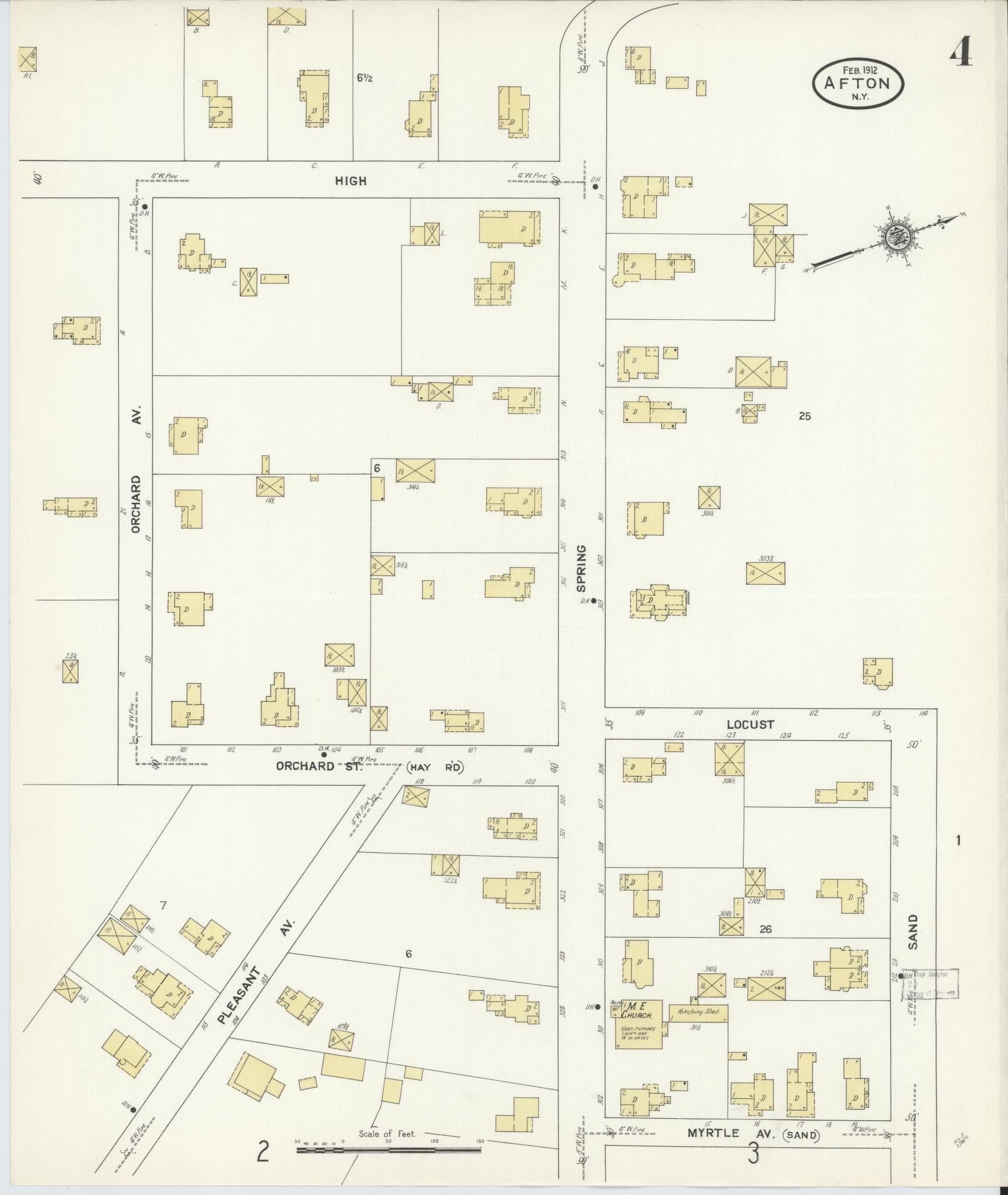 Sanborn Fire Insurance Map from Afton, Chenango County, New York (1912), Sheet #0004 - Historic Sanborn Fire Insurance Map Print, vintage old map wall art, antique decor, genealogy gift, New York New York map