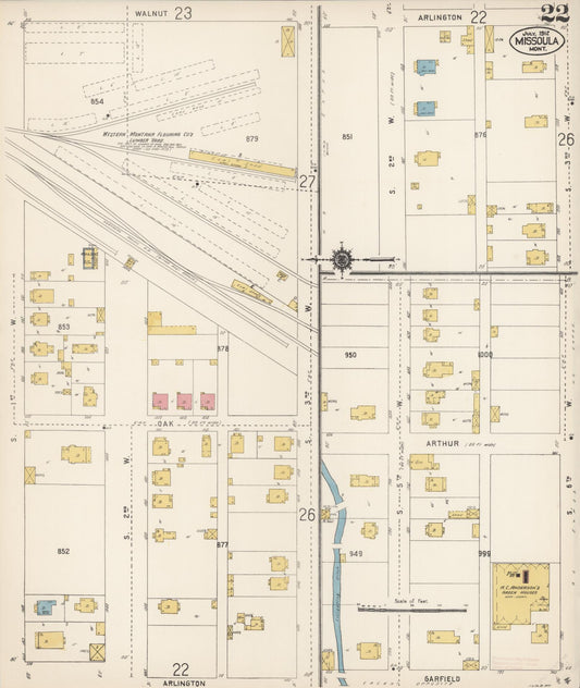 Sanborn Fire Insurance Map from Missoula, Missoula County, Montana (1912), Sheet #0022 - Historic Sanborn Fire Insurance Map Print, vintage old map wall art, antique decor, genealogy gift, Montana Montana map
