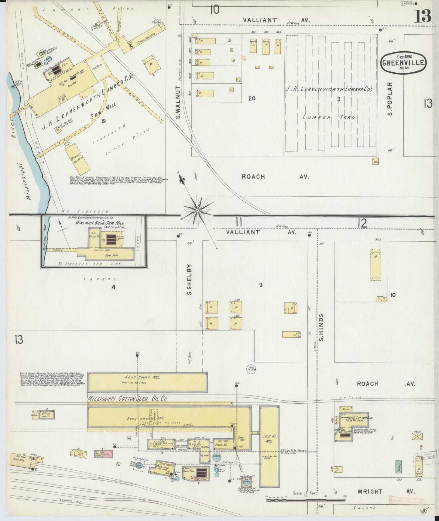 Sanborn Fire Insurance Map from Greenville, Washington County, Mississippi (1896), Sheet #0013 - Complete Map Set gallery image, historic Sanborn map, vintage wall art, Mississippi Mississippi