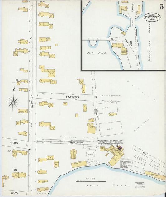 Sanborn Fire Insurance Map from Pittsfield, Somerset County, Maine (1901), Sheet #0005 - Historic Sanborn Fire Insurance Map Print, vintage old map wall art, antique decor, genealogy gift, Maine Maine map