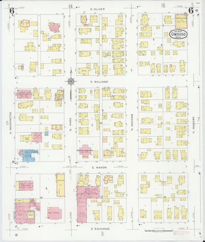 Sanborn Fire Insurance Map from Owosso, Shiawassee County, Michigan (1930), Sheet #0006 - Historic Sanborn Fire Insurance Map Print, vintage old map wall art, antique decor, genealogy gift, Michigan Michigan map