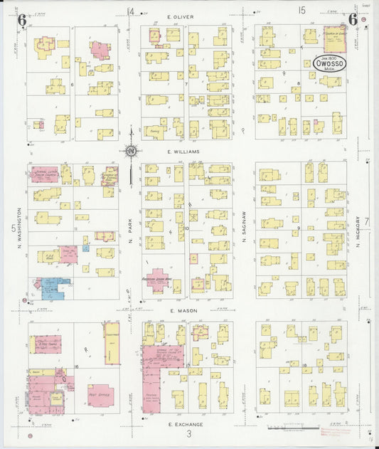 Sanborn Fire Insurance Map from Owosso, Shiawassee County, Michigan (1930), Sheet #0006 - Historic Sanborn Fire Insurance Map Print, vintage old map wall art, antique decor, genealogy gift, Michigan Michigan map