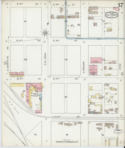 Sanborn Fire Insurance Map from El Paso, El Paso County, Texas (1893), Sheet #0017 - Historic Sanborn Fire Insurance Map Print, vintage old map wall art, antique decor, genealogy gift, Texas Texas map