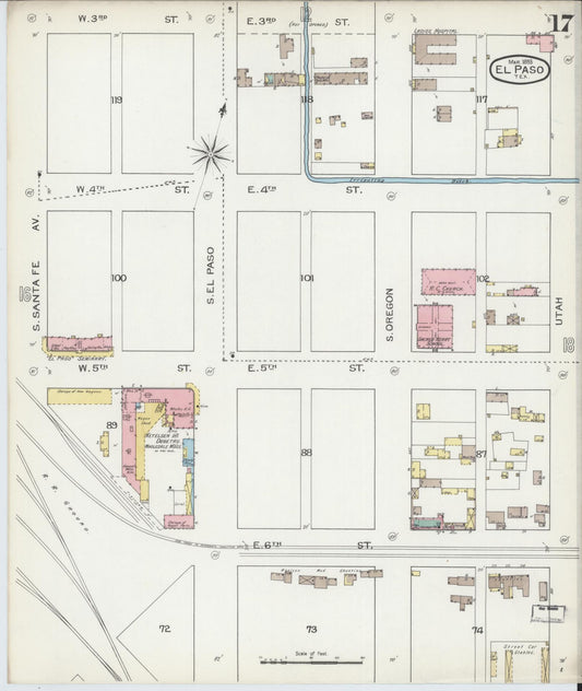 Sanborn Fire Insurance Map from El Paso, El Paso County, Texas (1893), Sheet #0017 - Historic Sanborn Fire Insurance Map Print, vintage old map wall art, antique decor, genealogy gift, Texas Texas map