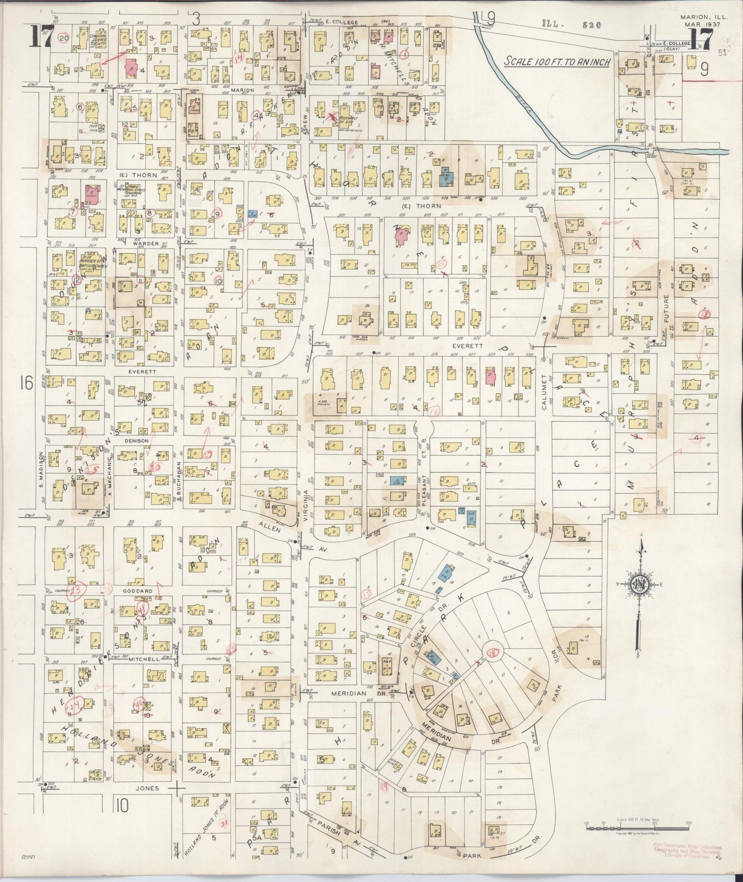 Sanborn Fire Insurance Map from Marion, Williamson County, Illinois (1946), Sheet #0017 - Complete Map Set gallery image, historic Sanborn map, vintage wall art, Illinois Illinois