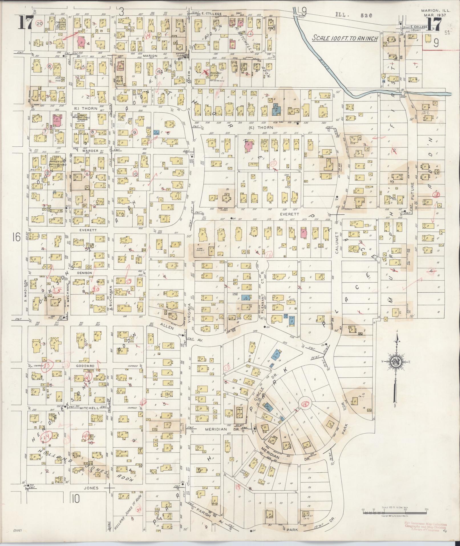 Sanborn Fire Insurance Map from Marion, Williamson County, Illinois (1946), Sheet #0017 - Complete Map Set gallery image, historic Sanborn map, vintage wall art, Illinois Illinois