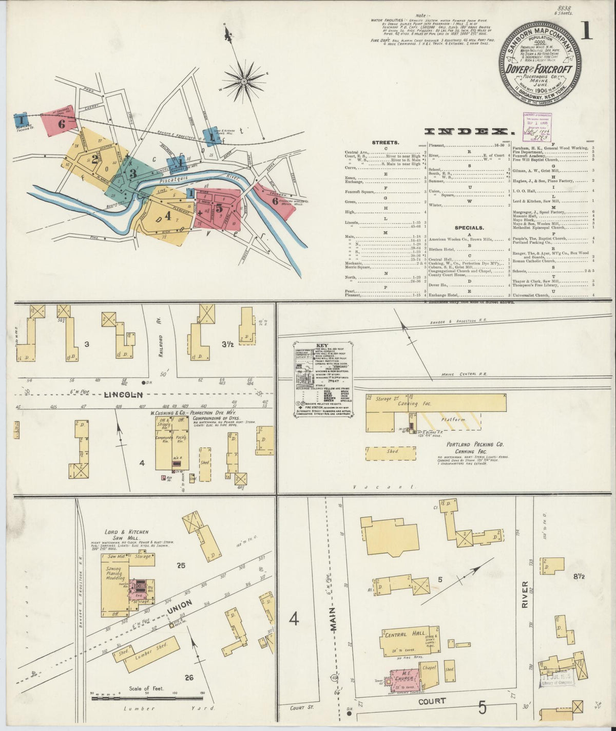 Sanborn Fire Insurance Map from Dover, Piscataguis County, Maine (1906), Sheet #0001 - Complete Map Set gallery image, historic Sanborn map, vintage wall art, Maine Maine