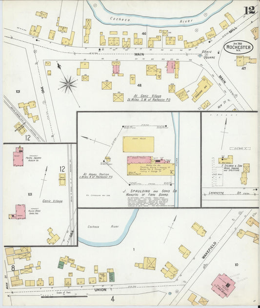 Sanborn Fire Insurance Map from Rochester, Strafford County, New Hampshire (1902), Sheet #0012 - Historic Sanborn Fire Insurance Map Print, vintage old map wall art, antique decor, genealogy gift, New Hampshire New Hampshire map