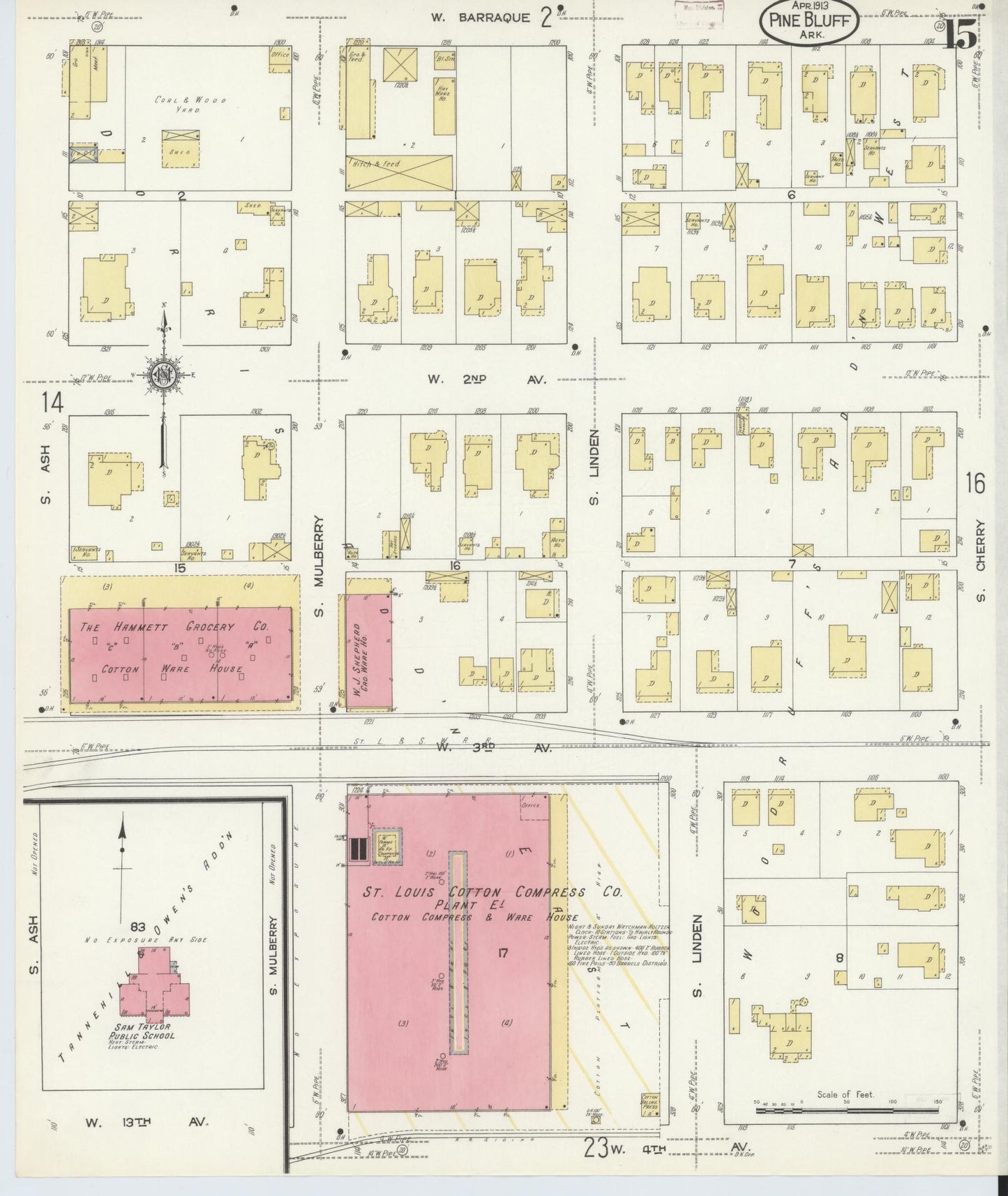 Sanborn Fire Insurance Map from Pine Bluff, Jefferson County, Arkansas (1913), Sheet #0015 - Complete Map Set gallery image, historic Sanborn map, vintage wall art, Arkansas Arkansas