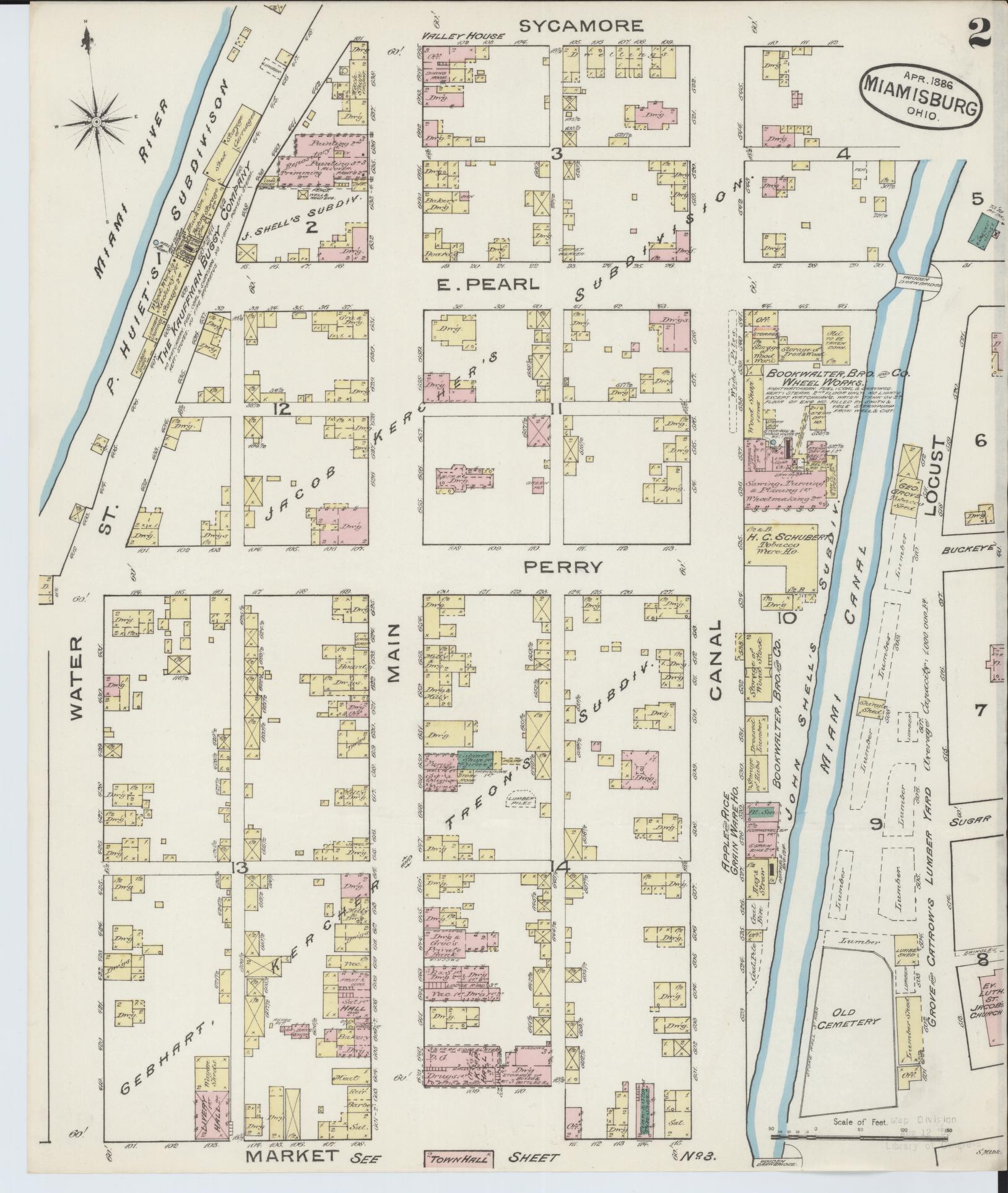 Sanborn Fire Insurance Map from Miamisburg, Montgomery County, Ohio (1886), Sheet #0002 - Historic Sanborn Fire Insurance Map Print, vintage old map wall art, antique decor, genealogy gift, Ohio Ohio map