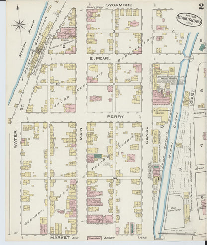 Sanborn Fire Insurance Map from Miamisburg, Montgomery County, Ohio (1886), Sheet #0002 - Historic Sanborn Fire Insurance Map Print, vintage old map wall art, antique decor, genealogy gift, Ohio Ohio map