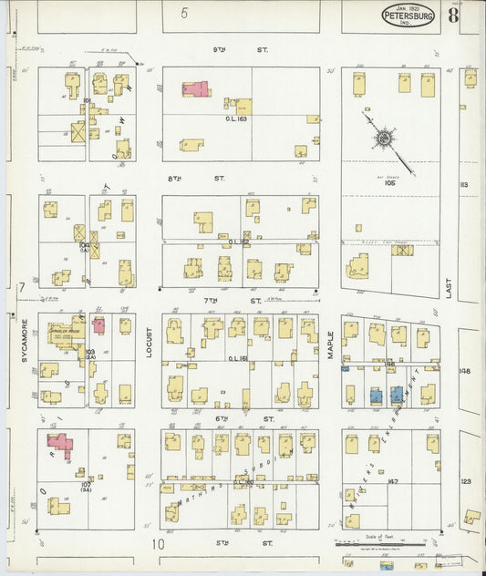 Sanborn Fire Insurance Map from Petersburg, Pike County, Indiana (1921), Sheet #0008 - Historic Sanborn Fire Insurance Map Print, vintage old map wall art, antique decor, genealogy gift, Indiana Indiana map