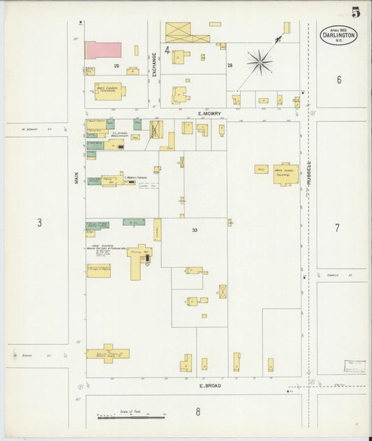 Sanborn Fire Insurance Map from Darlington, Darlington County, South Carolina (1903), Sheet #0005 - Historic Sanborn Fire Insurance Map Print, vintage old map wall art, antique decor, genealogy gift, South Carolina South Carolina map