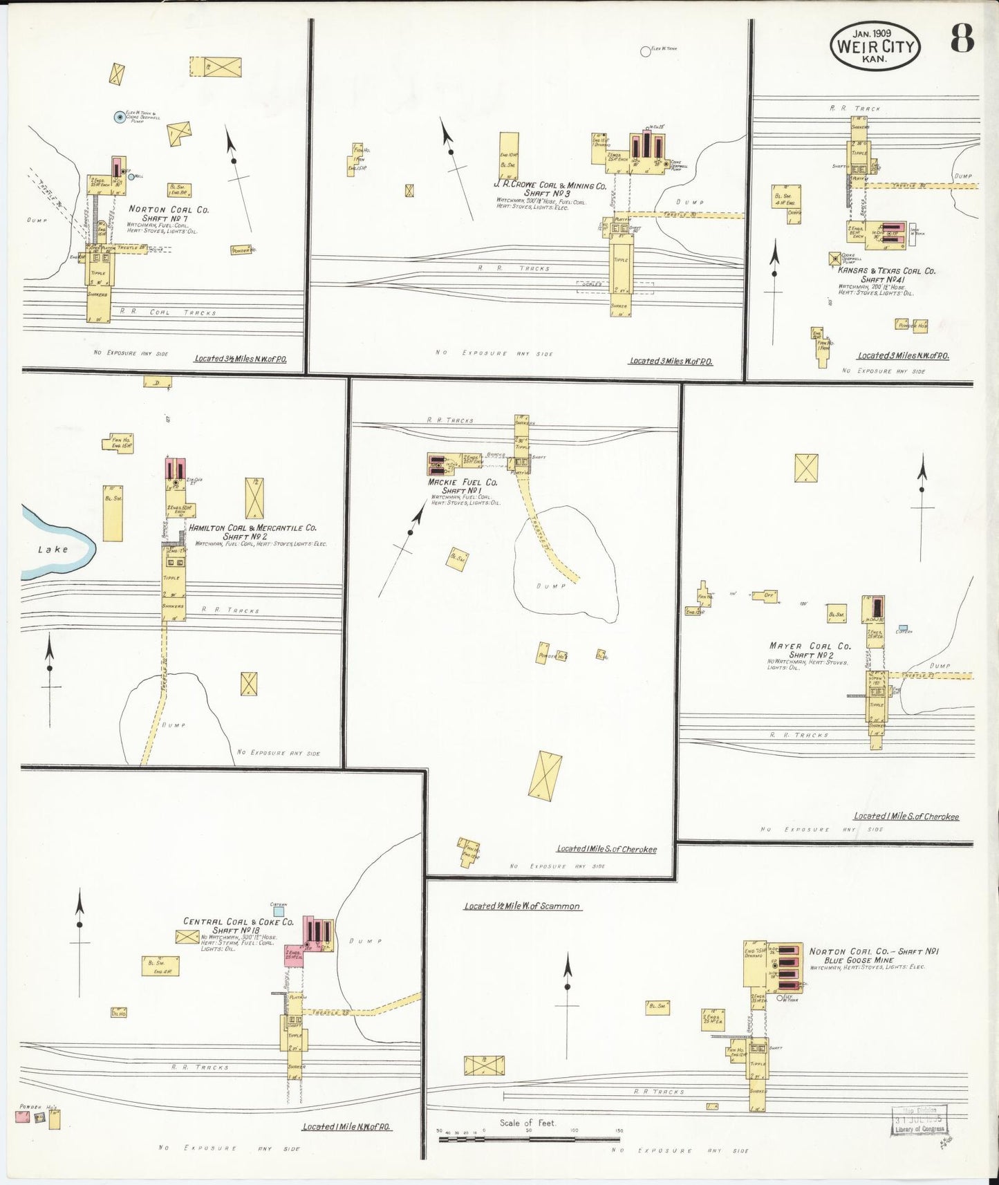 Sanborn Fire Insurance Map from Weir, Cherokee County, Kansas (1909), Sheet #0008 - Historic Sanborn Fire Insurance Map Print, vintage old map wall art, antique decor, genealogy gift, Kansas Kansas map
