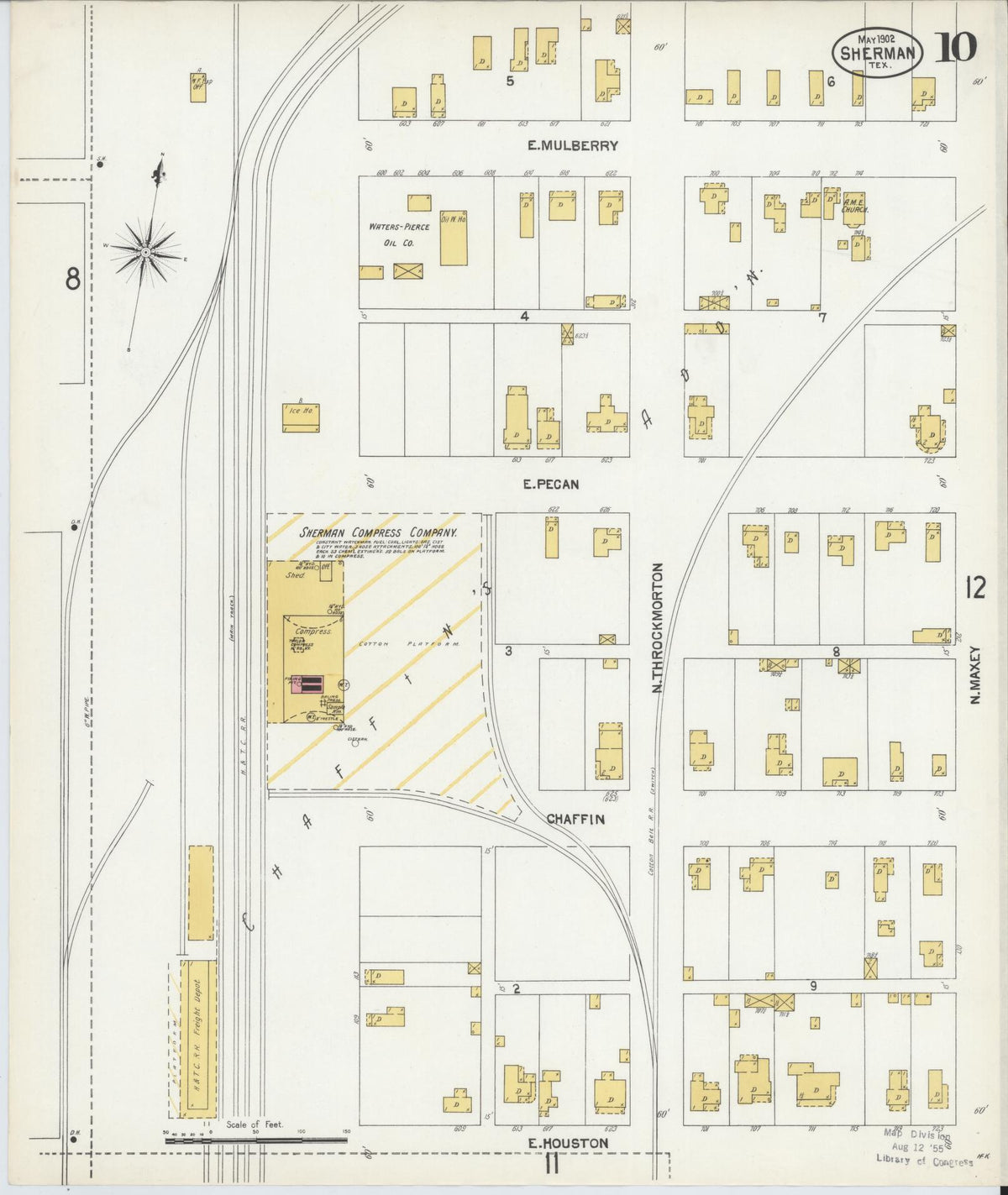Sanborn Fire Insurance Map from Sherman, Grayson County, Texas (1902), Sheet #0010 - Complete Map Set gallery image, historic Sanborn map, vintage wall art, Texas Texas
