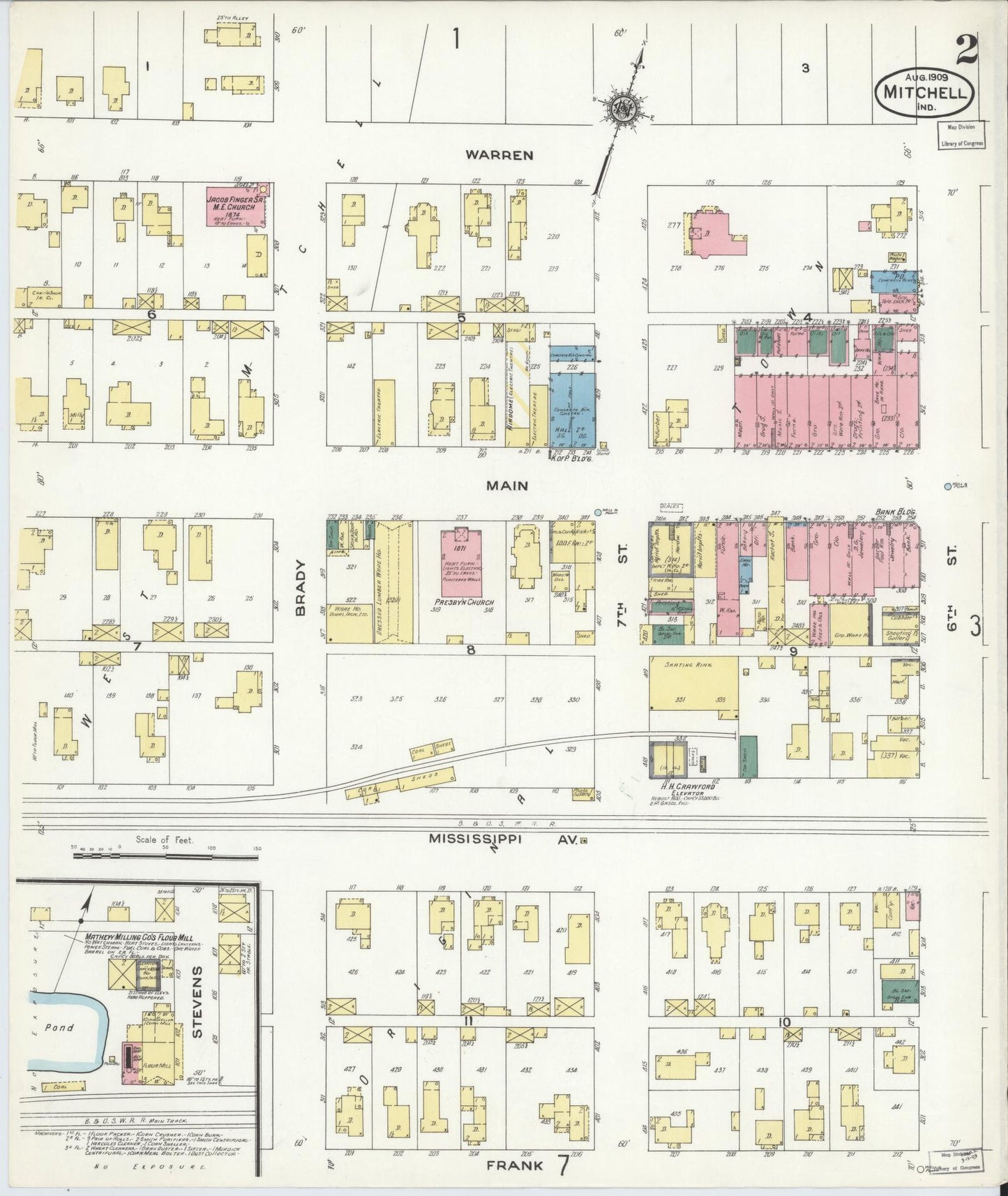 Sanborn Fire Insurance Map from Mitchell, Lawrence County, Indiana (1909), Sheet #0002 - Historic Sanborn Fire Insurance Map Print, vintage old map wall art, antique decor, genealogy gift, Indiana Indiana map