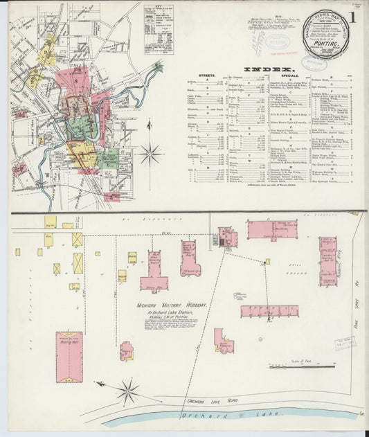 Sanborn Fire Insurance Map from Pontiac, Oakland County, Michigan (1898), Sheet #0001 - Historic Sanborn Fire Insurance Map Print, vintage old map wall art, antique decor, genealogy gift, Michigan Michigan map