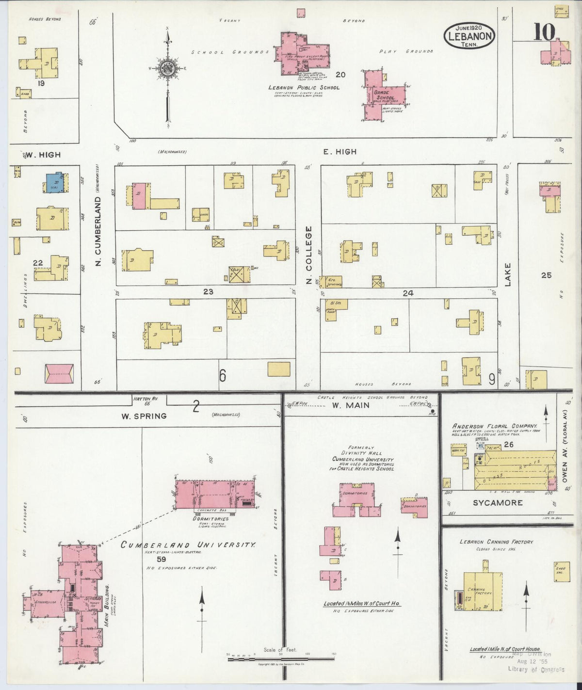 Sanborn Fire Insurance Map from Lebanon, Wilson County, Tennessee (1920), Sheet #0010 - Complete Map Set gallery image, historic Sanborn map, vintage wall art, Tennessee Tennessee