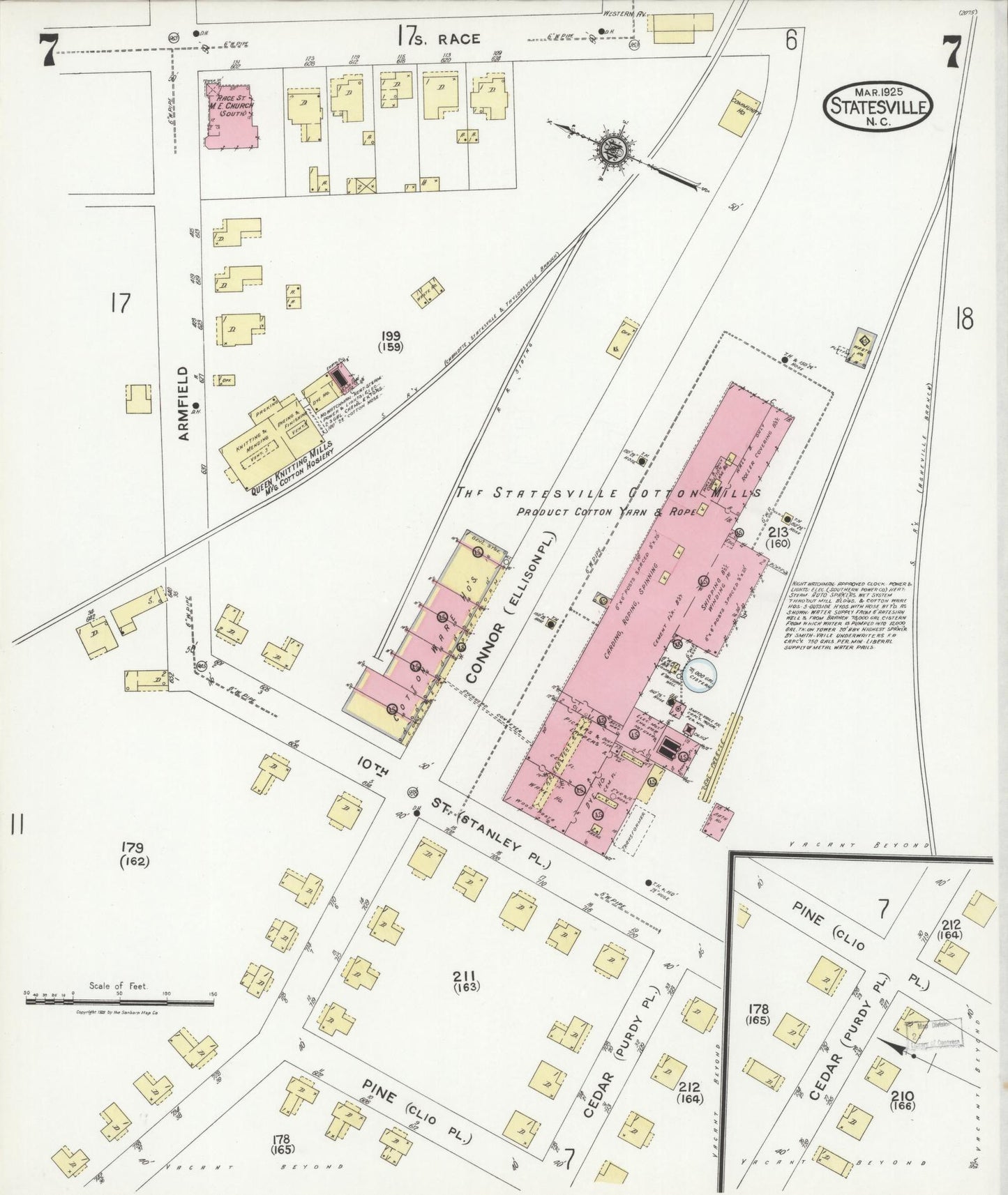 Sanborn Fire Insurance Map from Statesville, Iredell County, North Carolina (1925), Sheet #0007 - Complete Map Set gallery image, historic Sanborn map, vintage wall art, North Carolina North Carolina