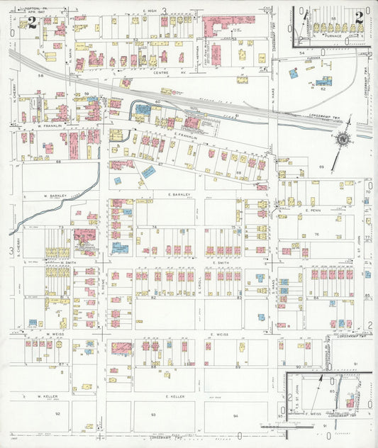 Sanborn Fire Insurance Map from Topton, Berks County, Pennsylvania (1947), Sheet #0002 - Historic Sanborn Fire Insurance Map Print, vintage old map wall art, antique decor, genealogy gift, Pennsylvania Pennsylvania map